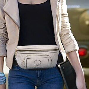 Fanny Pack Vegan Leather with Adjustable Strap Light White